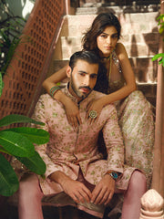 Elegant Blush Pink Pakistani Sherwani with Gold Accents