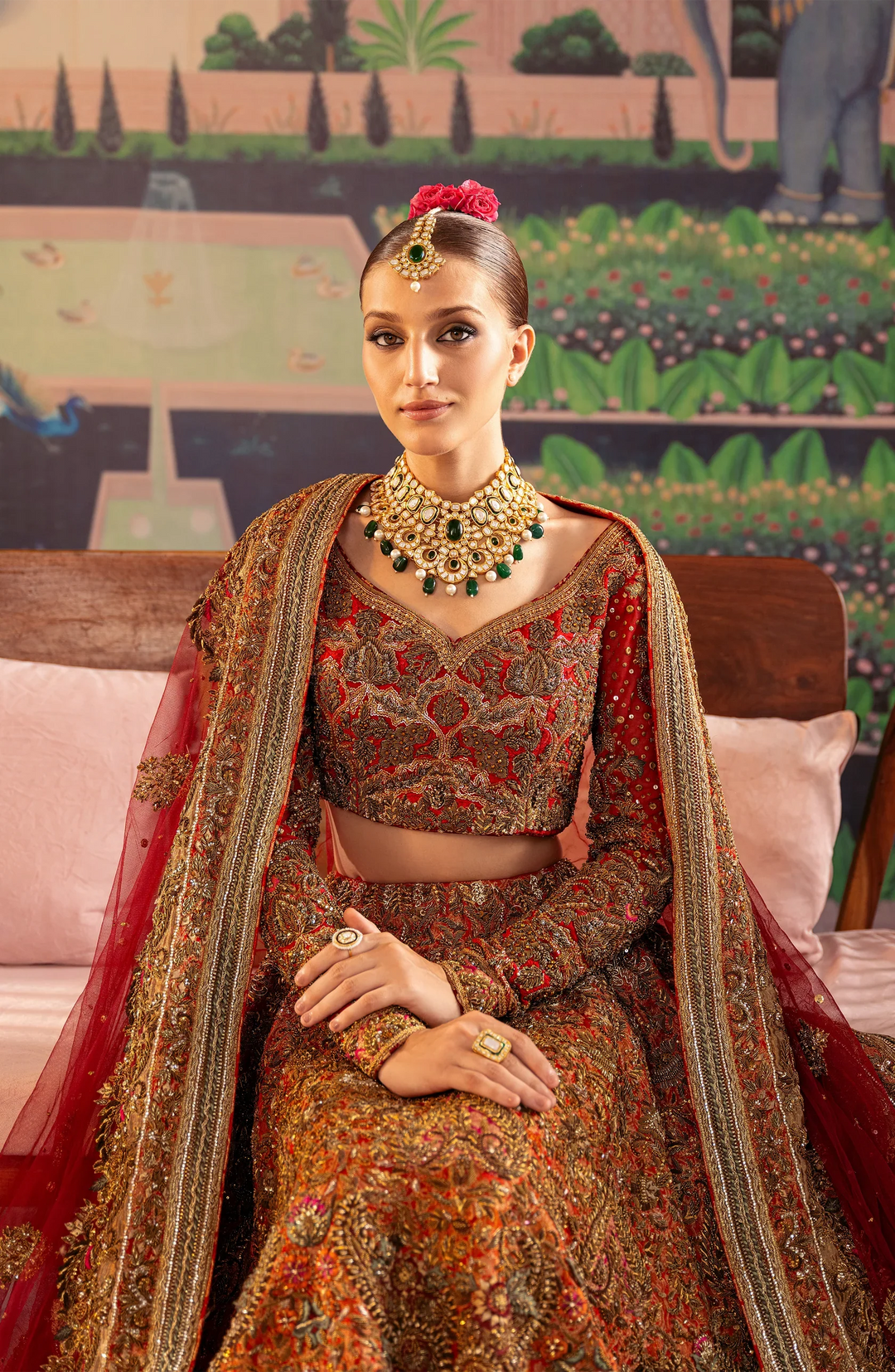 Vibrant Tangerine Red Pakistani Bridal Lehenga Ensemble
