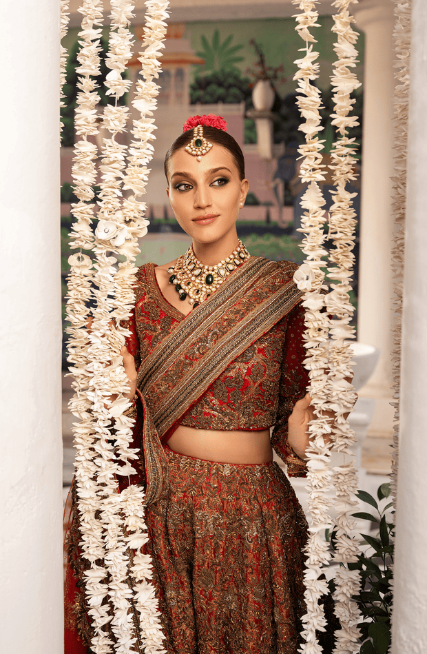 Vibrant Tangerine Red Pakistani Bridal Lehenga Ensemble