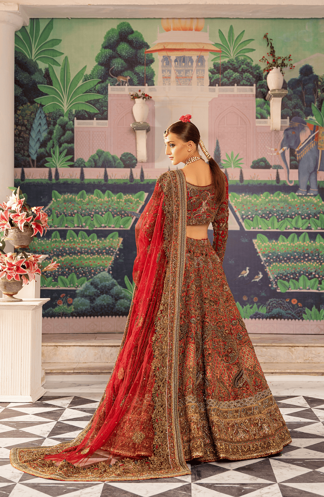Vibrant Tangerine Red Pakistani Bridal Lehenga Ensemble