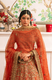 Stunning Jade Green and Coral Orange Pakistani Bridal Dress