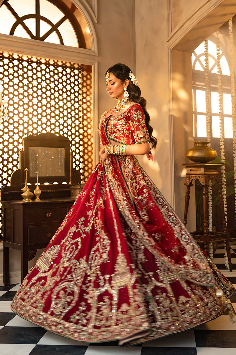 Crimson Silk Bridal Lehenga with Hand-Embroidered Motifs