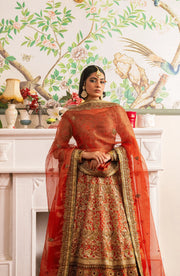 Stunning Jade Green and Coral Orange Pakistani Bridal Dress