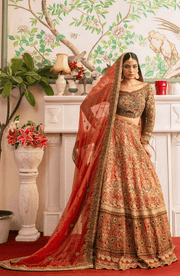 Stunning Jade Green and Coral Orange Pakistani Bridal Dress