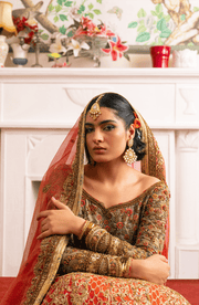 Stunning Jade Green and Coral Orange Pakistani Bridal Dress