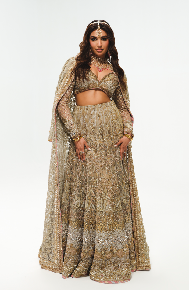 Elegant Silver Grey Pakistani Bridal Lehenga Ensemble