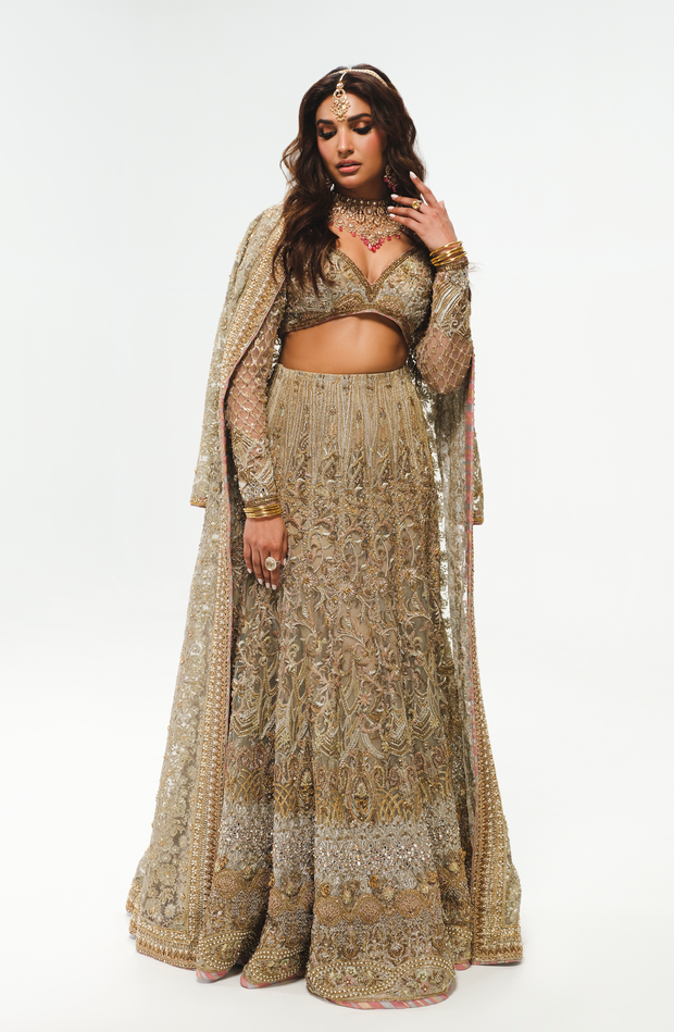 Elegant Silver Grey Pakistani Bridal Lehenga Ensemble