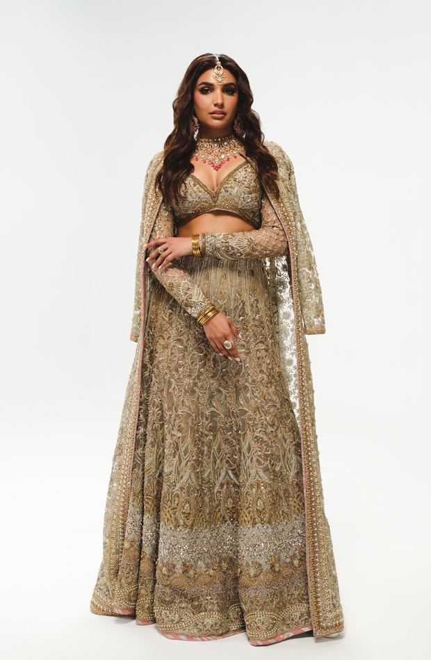 Elegant Silver Grey Pakistani Bridal Lehenga Ensemble