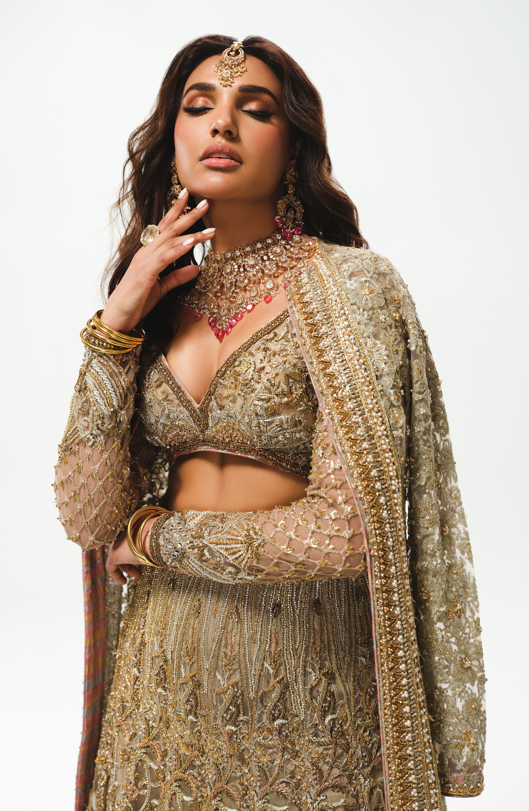 Elegant Silver Grey Pakistani Bridal Lehenga Ensemble
