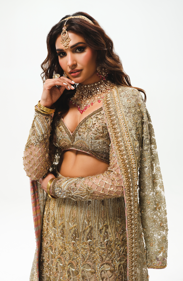 Elegant Silver Grey Pakistani Bridal Lehenga Ensemble