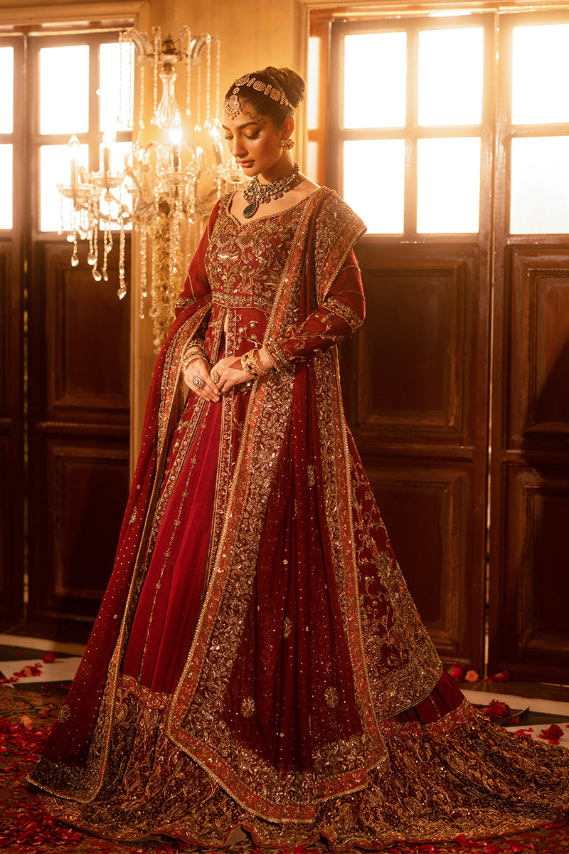 Regal Deep Crimson Bridal Lehenga with Tissue Dupatta