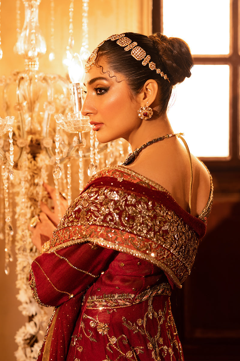 Regal Deep Crimson Bridal Lehenga with Tissue Dupatta