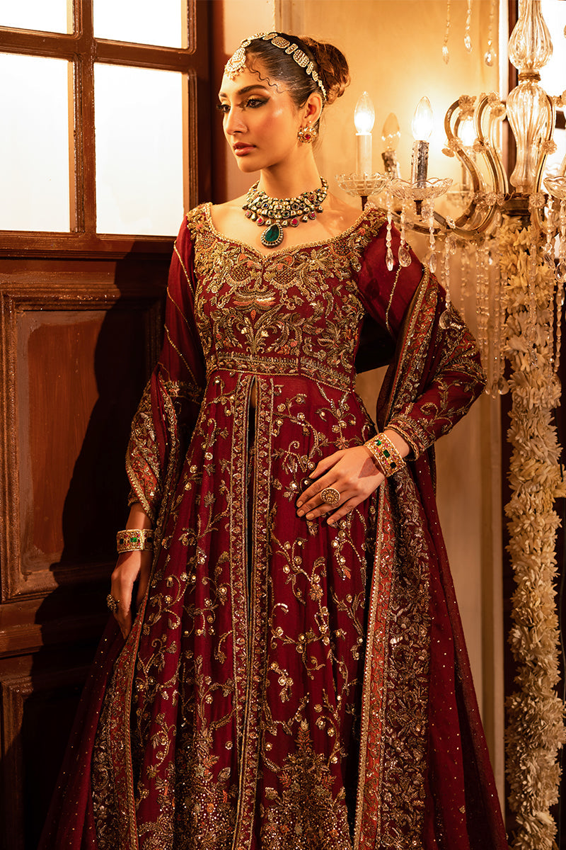 Regal Deep Crimson Bridal Lehenga with Tissue Dupatta