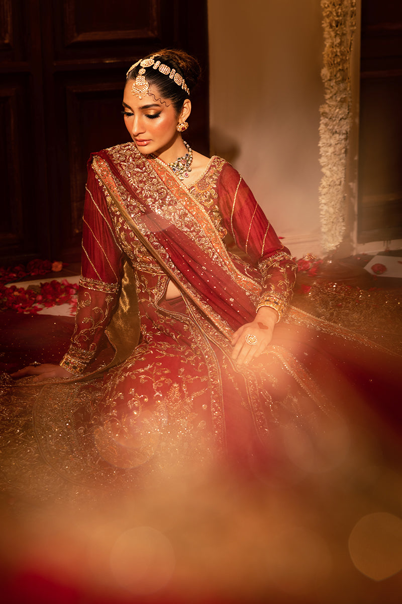 Regal Deep Crimson Bridal Lehenga with Tissue Dupatta