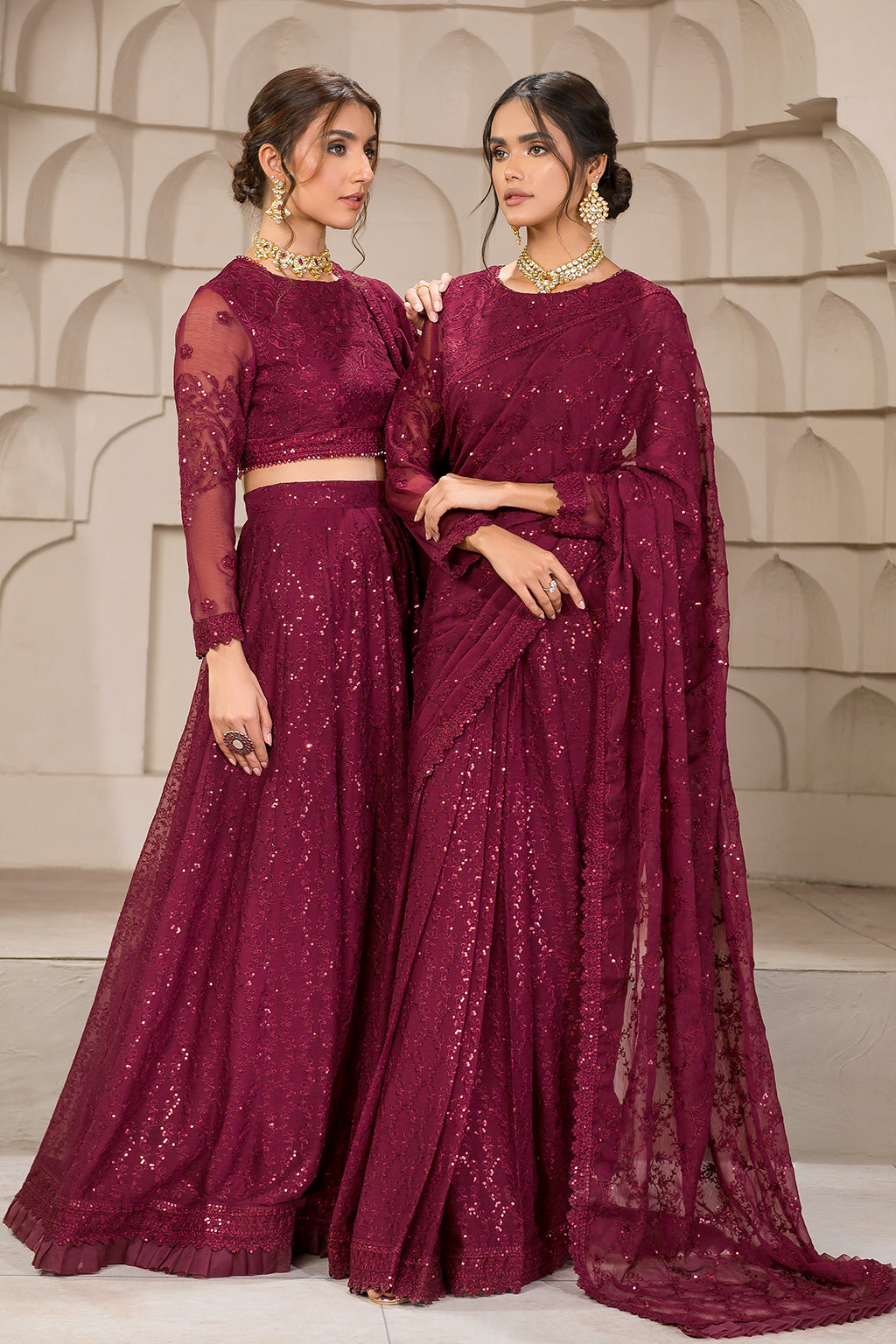 Berria Berry Sequins Embroidered Chiffon Ensemble