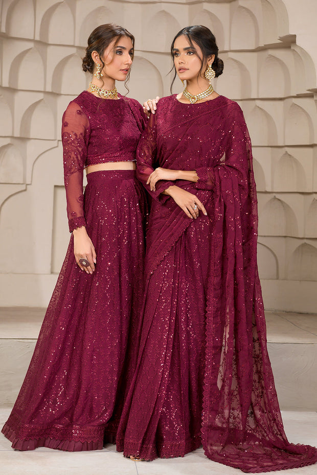 Berria Berry Sequins Embroidered Chiffon Ensemble