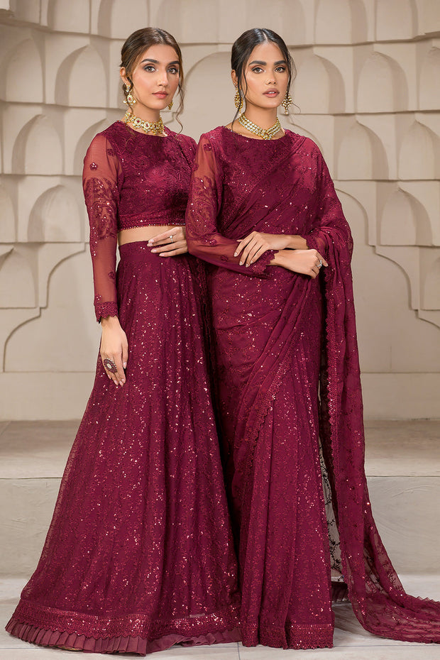 Berria Berry Sequins Embroidered Chiffon Ensemble