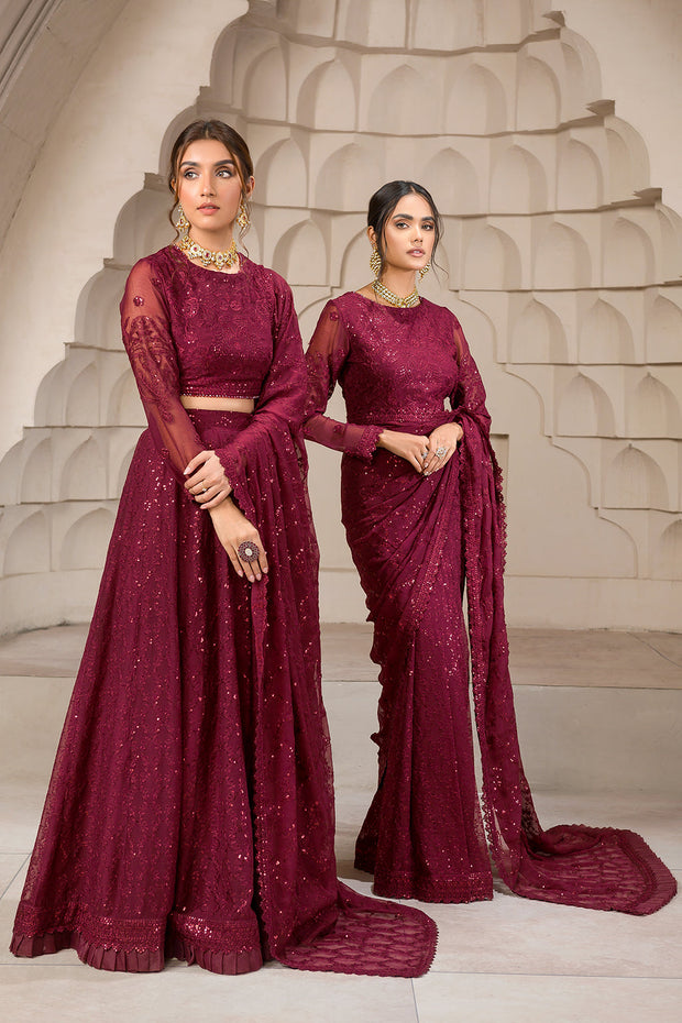 Berria Berry Sequins Embroidered Chiffon Ensemble