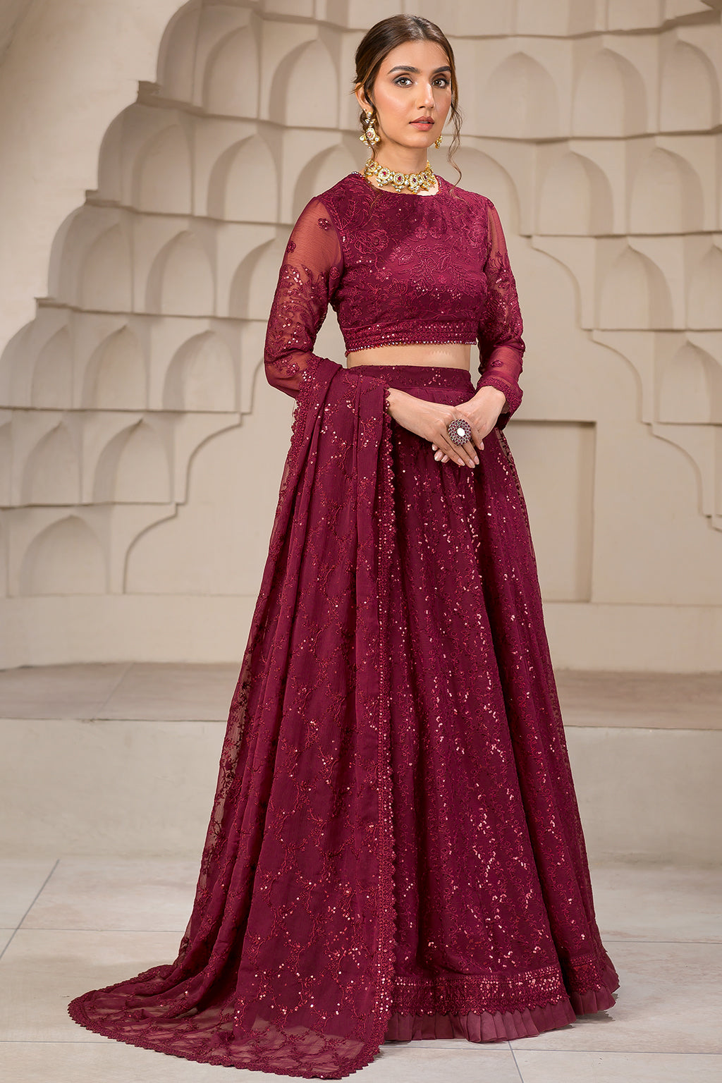 Berria Berry Sequins Embroidered Chiffon Ensemble