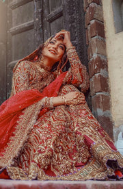 Traditional Pakistani Bridal Lehenga with Gold Embroidery