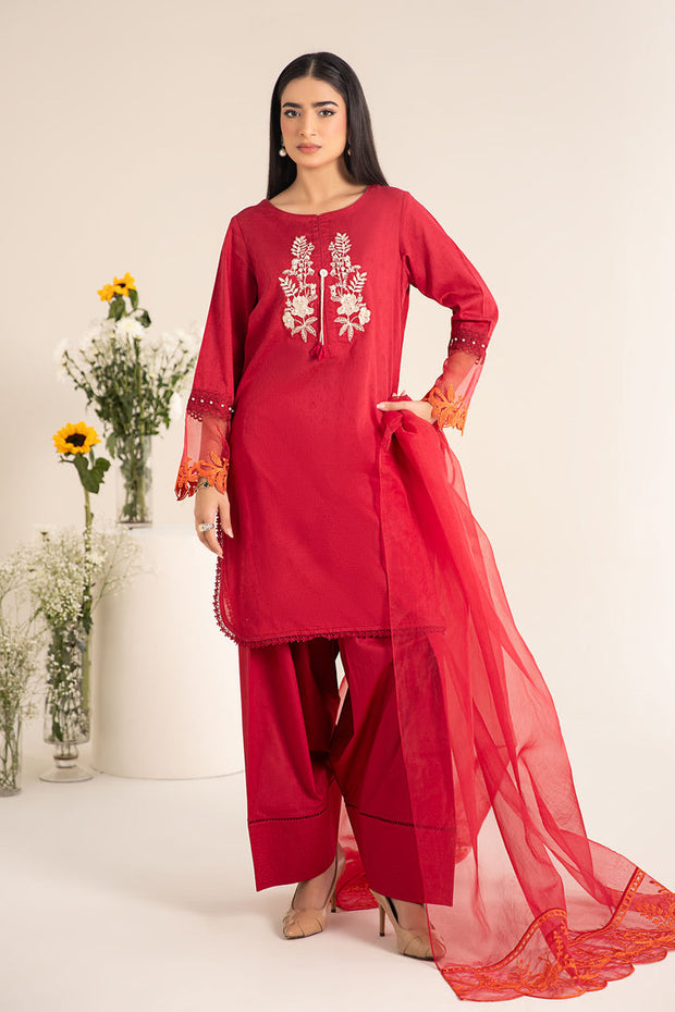 3 Piece Embroidered Self Jacquard Lawn Suit Pakistani Party Dress