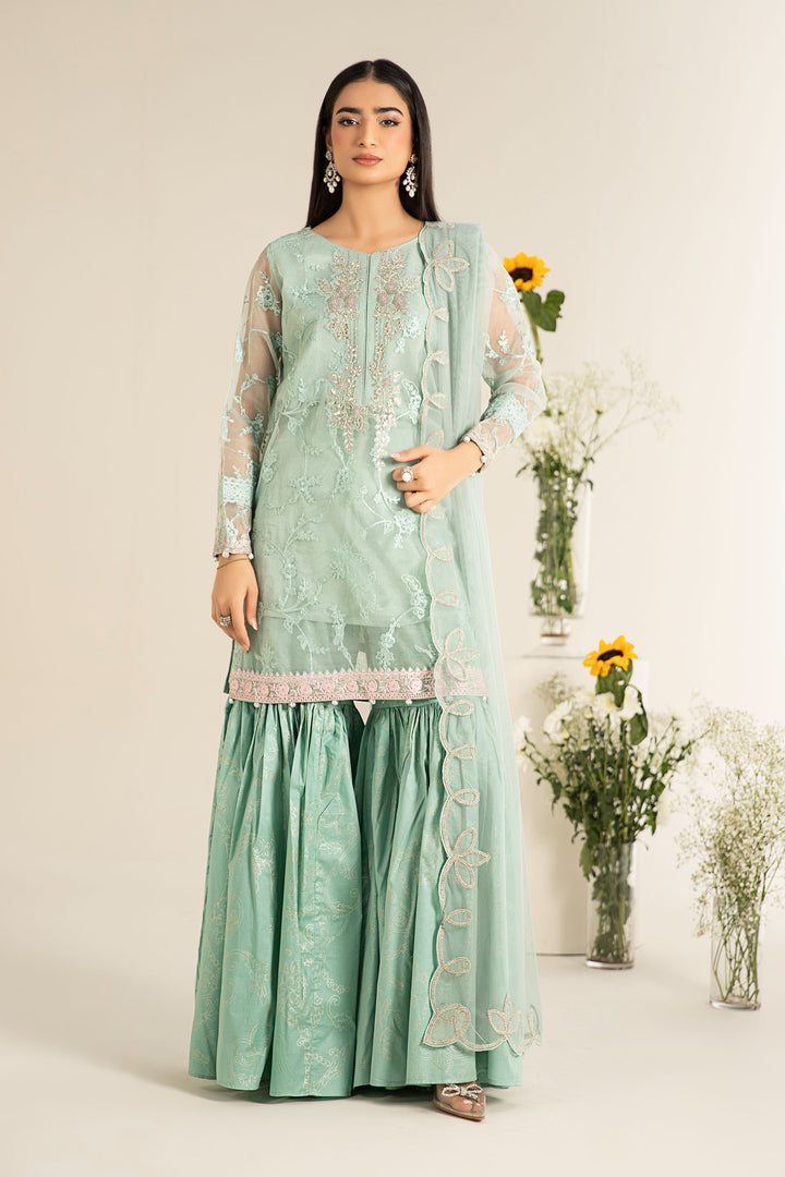 3 Piece Embroidered Cotton Silk Suit Pakistani Party Dress