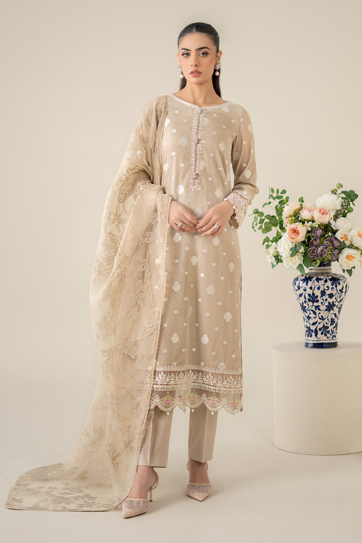 3 Piece Embroidered Paper Cotton Jacquard Suit Pakistani Party Dress