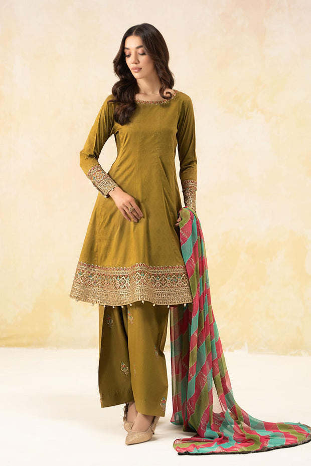 3 Piece Embroidered Self Jacquard Lawn Suit Pakistani Party Dress
