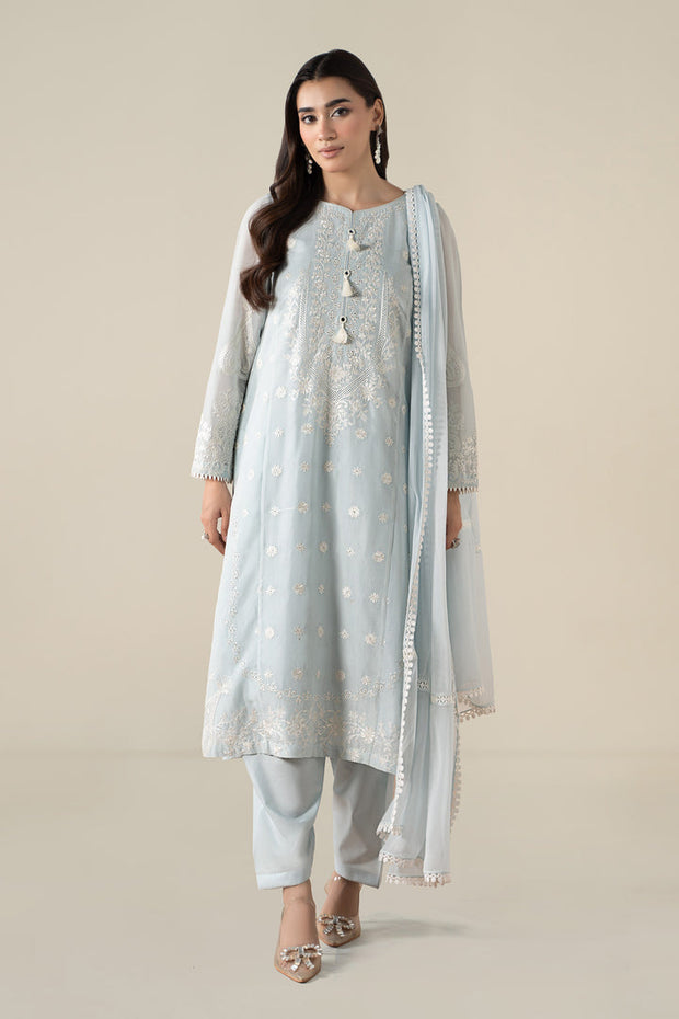 3 Piece Embroidered Paper Cotton Suit Pakistani Party Dress