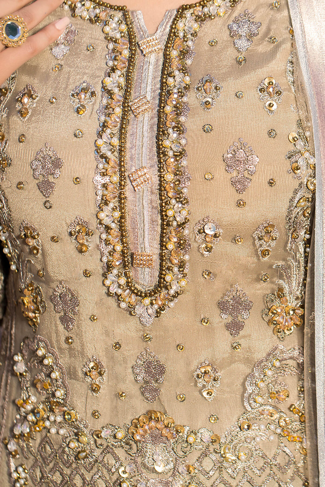 Imrozia Raw Silk Pakistani Dresses Embroidered Front