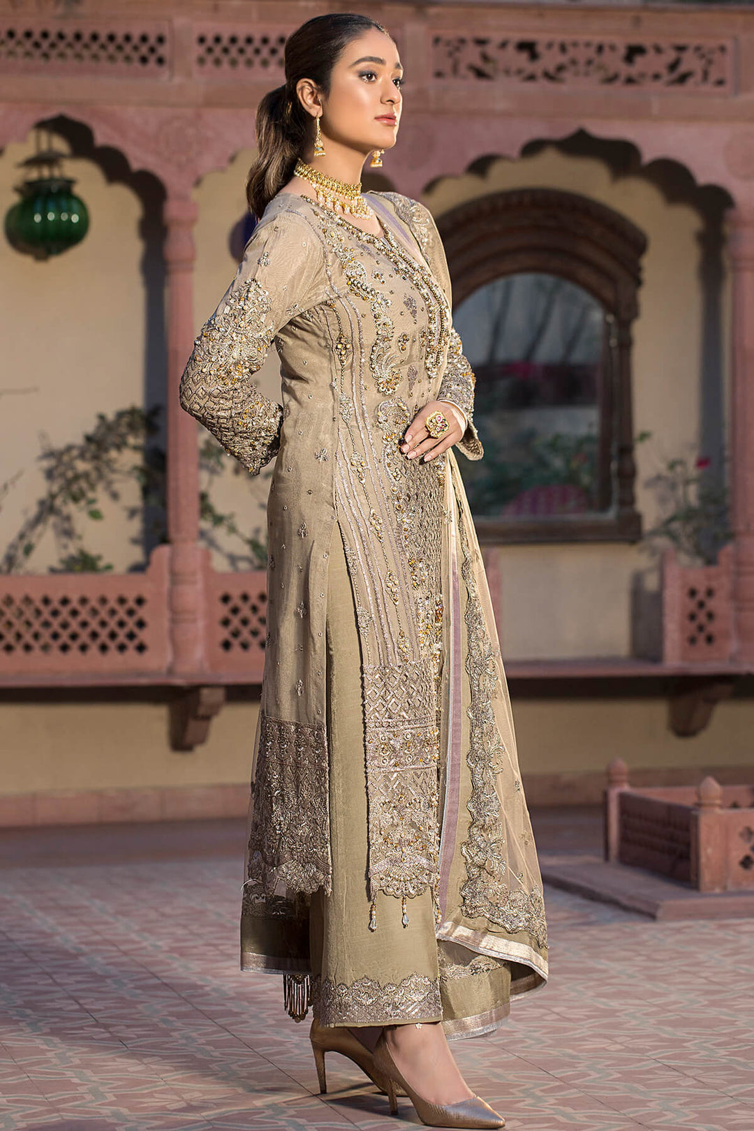 Imrozia Raw Silk Pakistani Dresses Embroidered Front