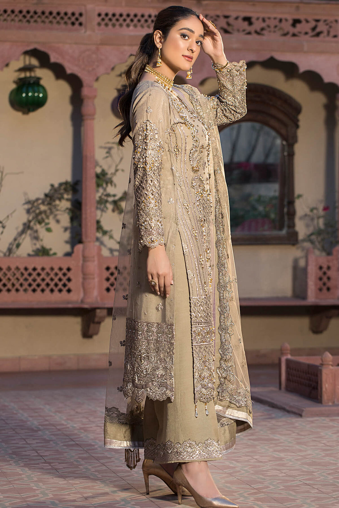 Embroidered Raw Silk Shirt And Trouser Set With Dupatta Fa55