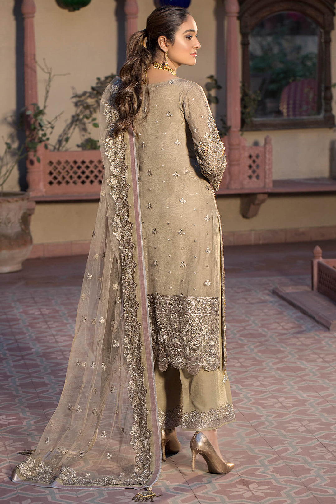 Imrozia Raw Silk Pakistani Dresses Embroidered Front