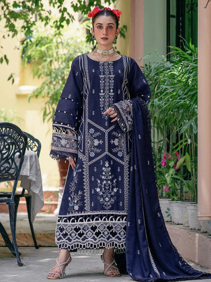 Dark Blue Embroidered Long Pakistani Salwar Kameez Style Salwar Suit