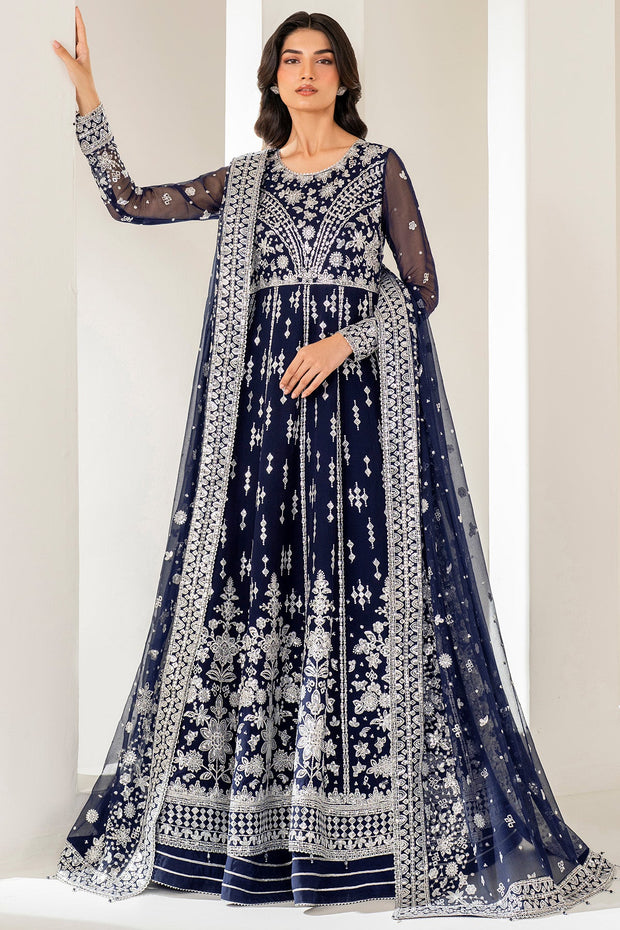Deep Blue Embroidered Pakistani Wedding Dress with Pishwas Gharara