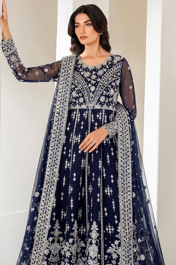Deep Blue Embroidered Pakistani Wedding Dress with Pishwas