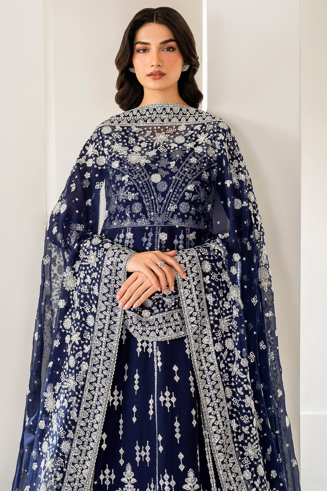 Deep Blue Pakistani Wedding Dress with Pishwas Gharara