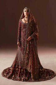 Deep Maroon Embroidered Pakistani Bridal Dress Farshi Gharara Style