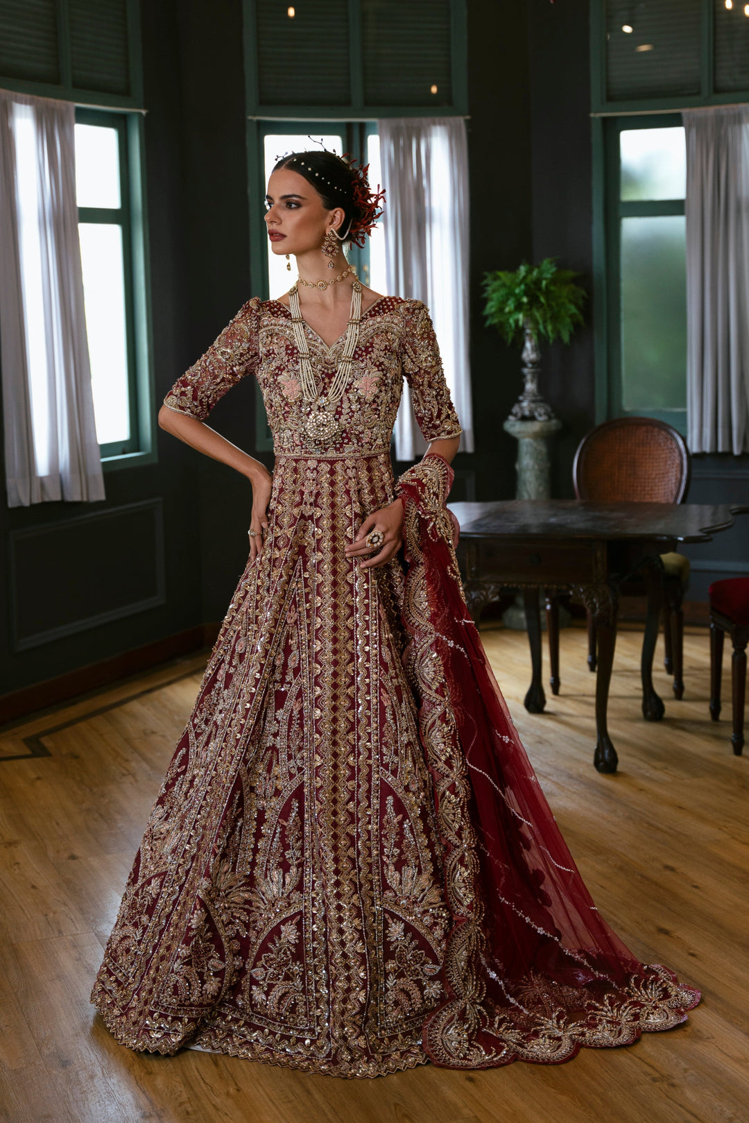 Deep Maroon Pakistani Bridal Lehenga & Choli – Elegance Redefined