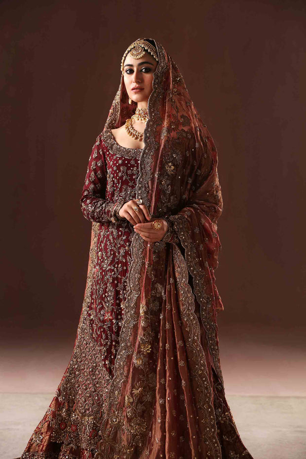 Deep Maroon Pakistani Bridal Dress in Farshi Gharara Style