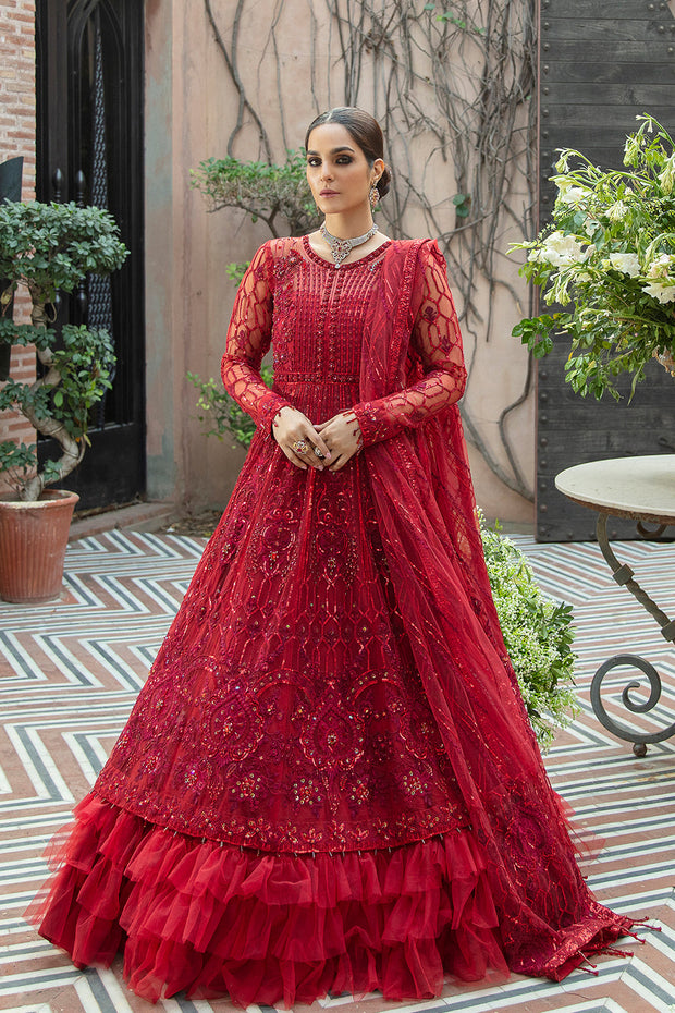 Deep Red Heavily Embellished Pakistani Wedding Dress in Pishwas Style