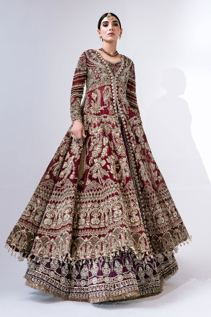 Deep Red Kalidaar Lehenga Style Pakistani Bridal Dress