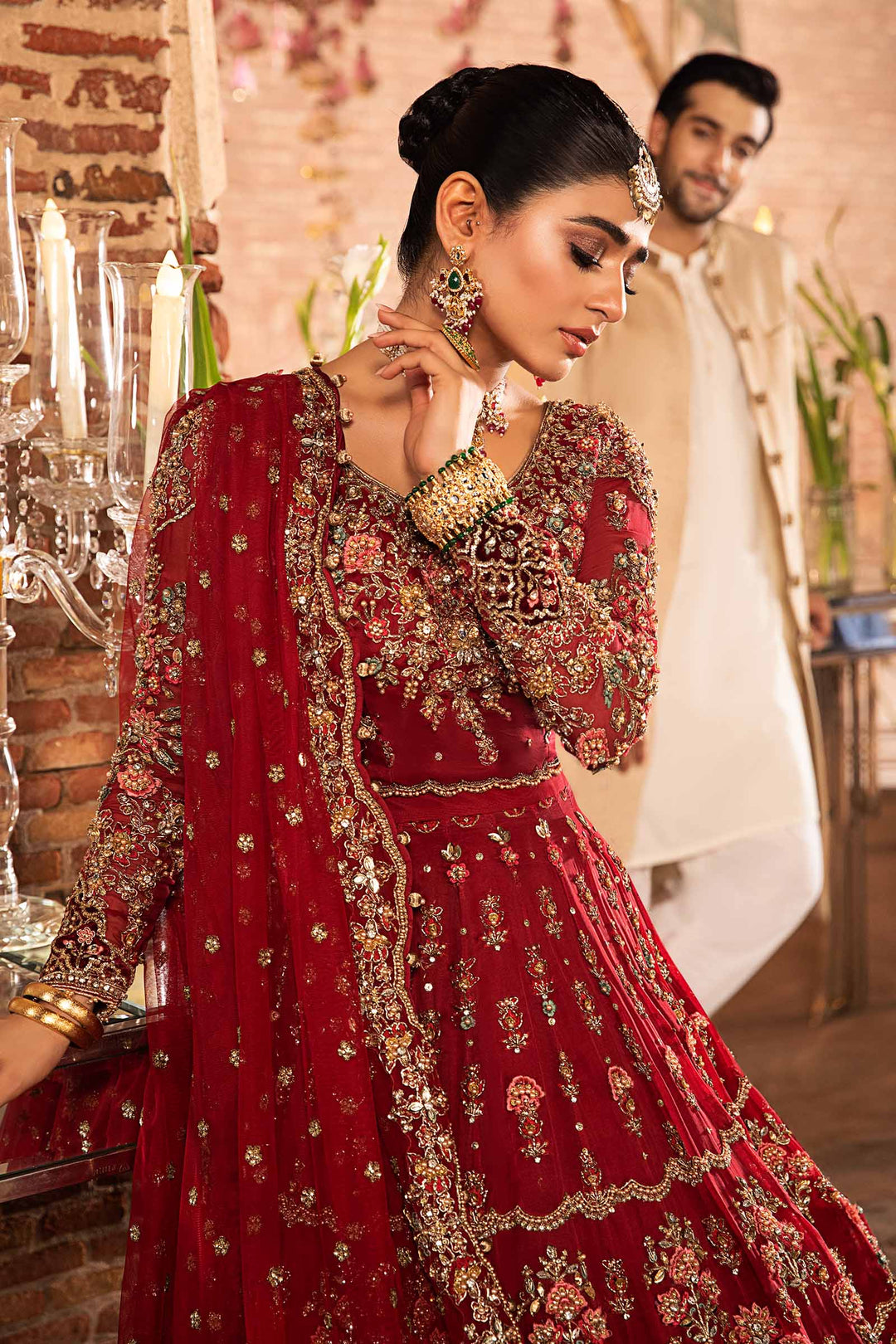 Elegant Deep Red Pakistani Bridal Lehenga Choli