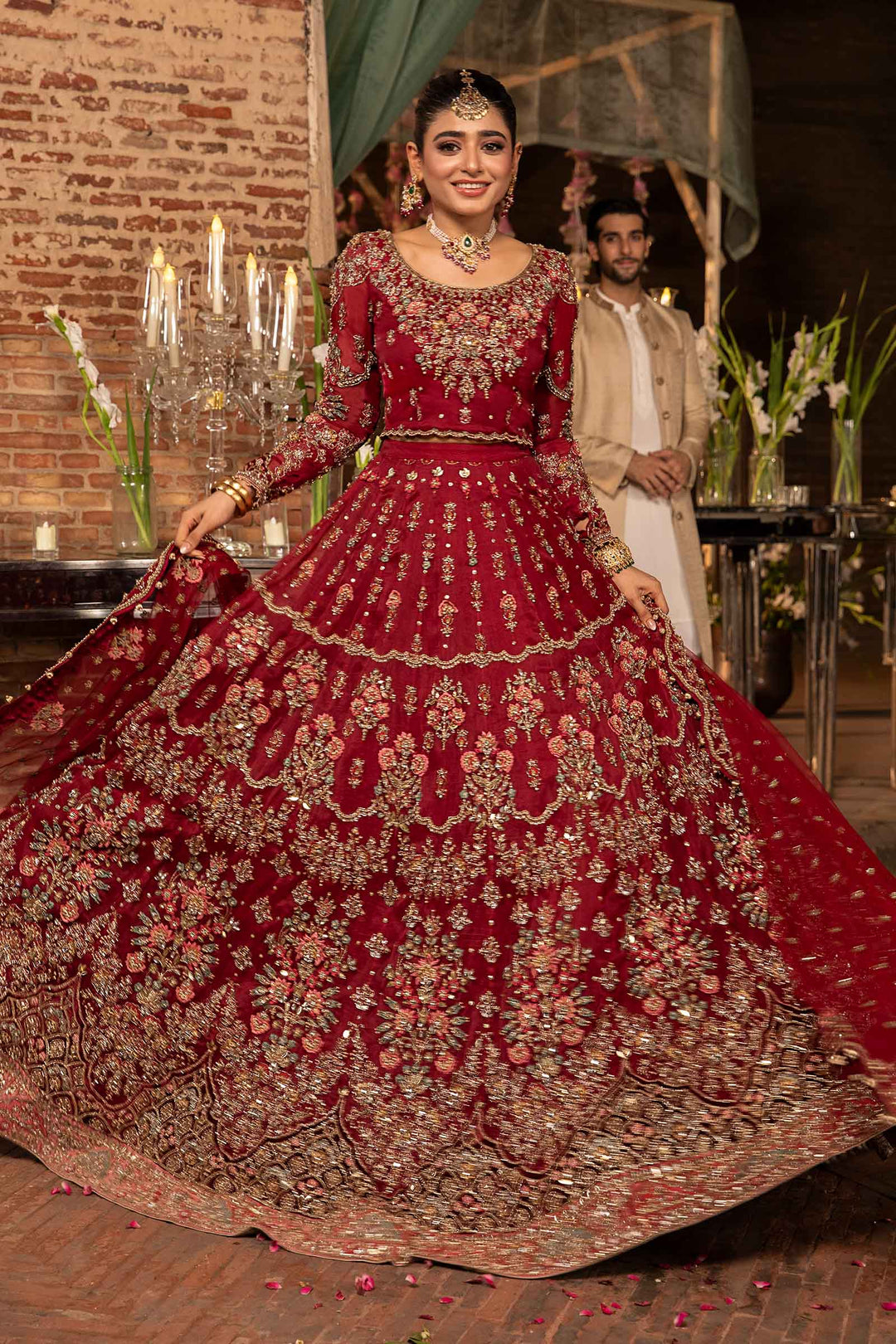 Elegant Deep Red Pakistani Bridal Lehenga Choli
