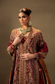 Regal Red Pakistani Bridal Dress with Azaar Pants