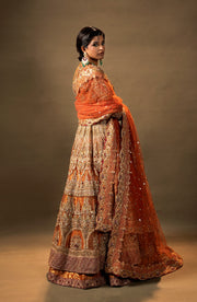 Rust Orange Pishwas with Jamawar Lehenga - Pakistani Bridal Dress
