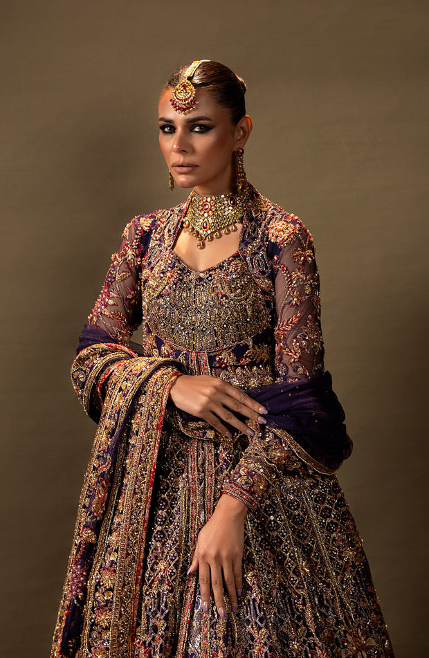 Irish Purple Pakistani Bridal Lehenga with Dupatta
