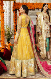 Yellow Embroidered Net Pakistani Bridal Dress