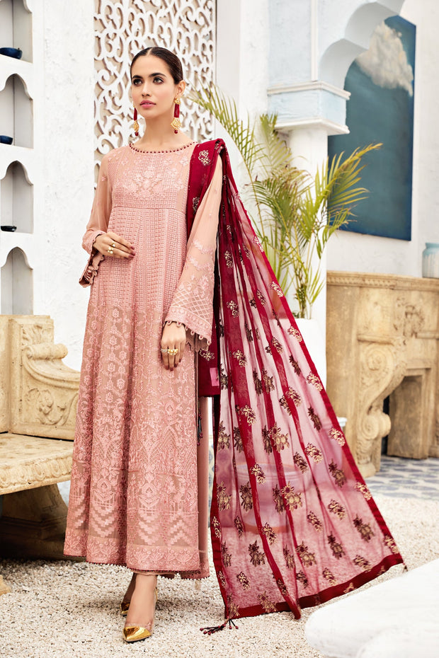 Dusty Rose Embroidered Pakistani Frock Dupatta Wedding Dress LARGE Dusty Rose Embroidered Pakistani Frock Dupatta Wedding Dress LARGE
