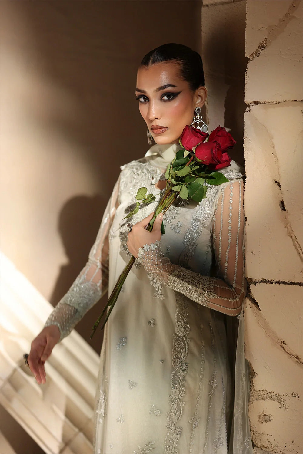 Elegant Mint Green Hand Embellished Net Pakistani Party Dress